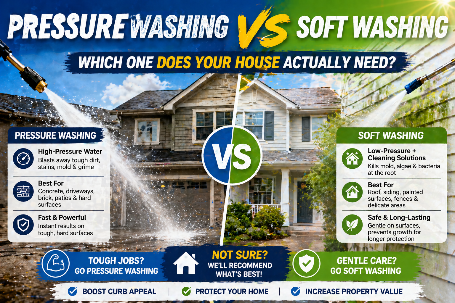 Pressure washing vs soft washing comparison — Sunshine Coast Pressure Washing